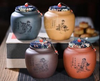 《四大美女茶葉罐》宜興紫砂壺手工紫泥，段泥，紅清水泥，天青泥茶壺具